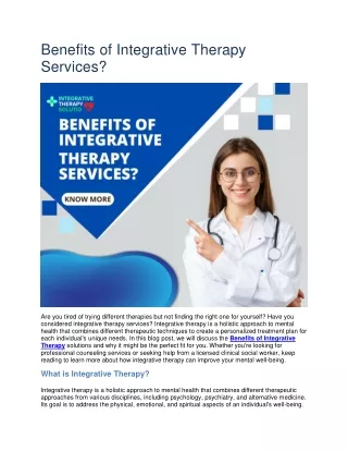 Benefits of Integrative Therapy Services?