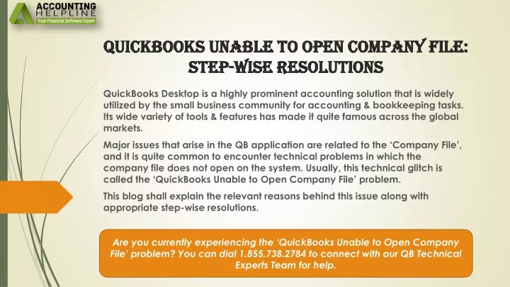 quickbooks unable to open company file step wise resolutions