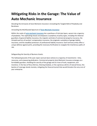 Auto Mechanic Insurance