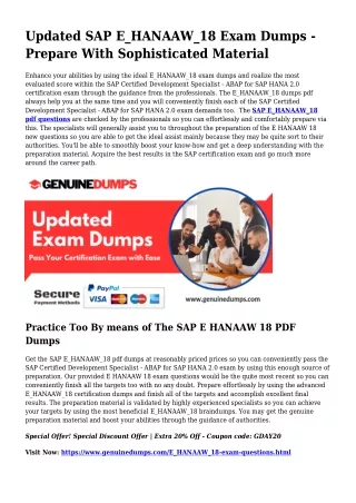 E_HANAAW_18 PDF Dumps - SAP Certification Created Quick