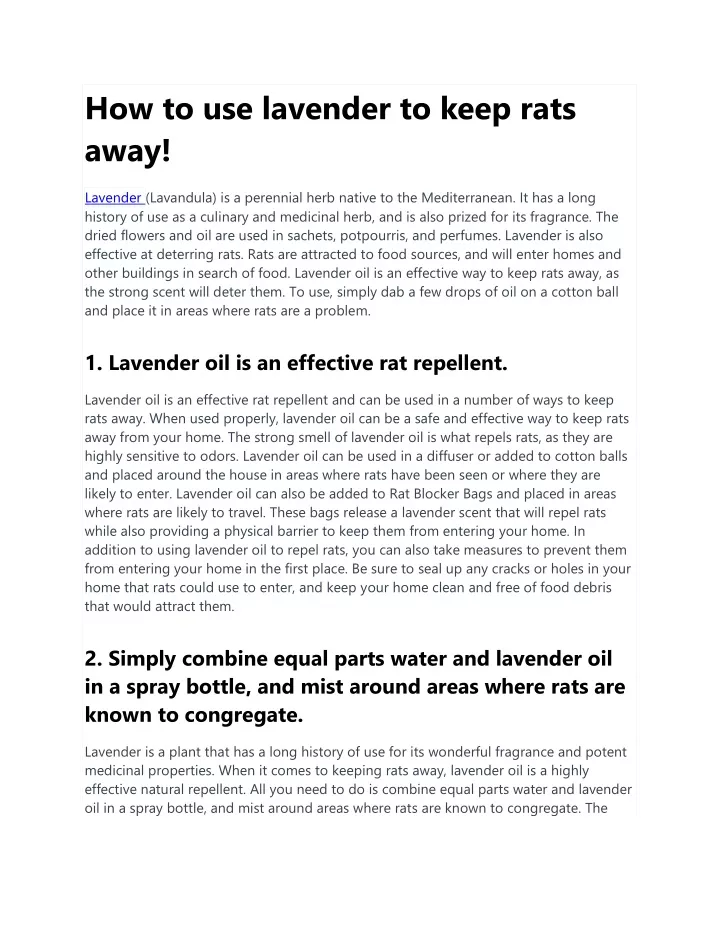 how to use lavender to keep rats away