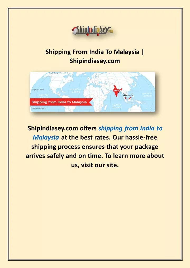 shipping from india to malaysia shipindiasey com