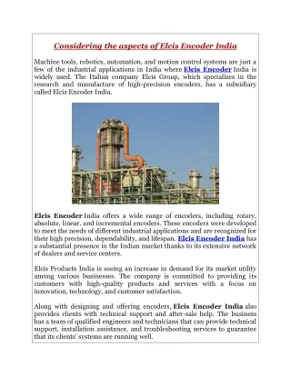considering the aspects of elcis encoder india
