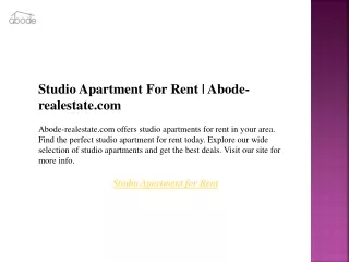 Studio Apartment For Rent  Abode-realestate.com