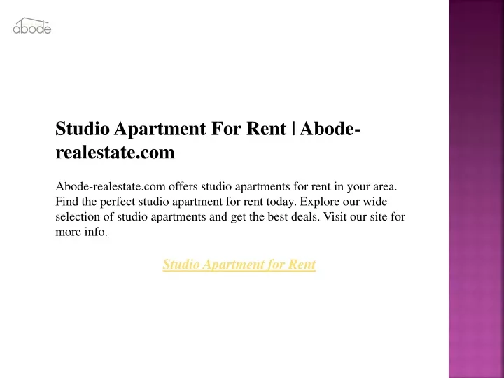 studio apartment for rent abode realestate