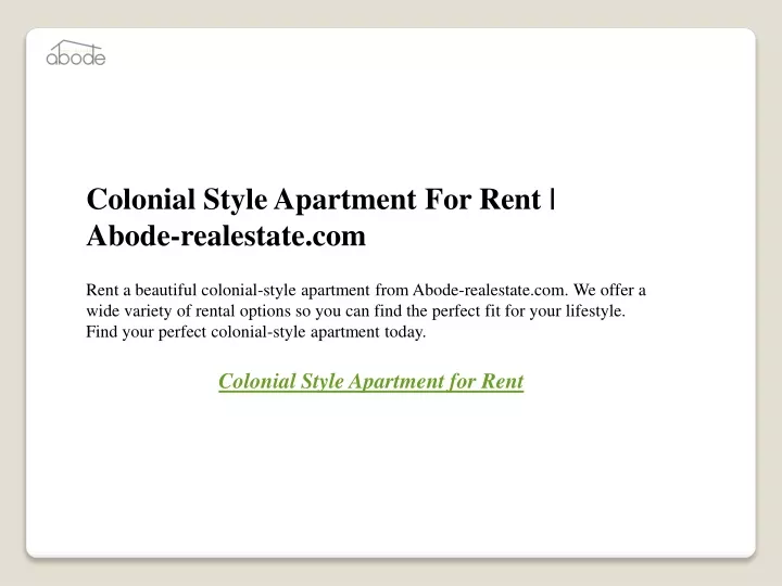 colonial style apartment for rent abode