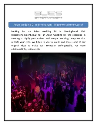 Asian Wedding Dj in Birmingham  Blissentertainment.co.uk