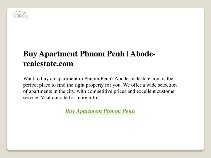 buy apartment phnom penh abode realestate