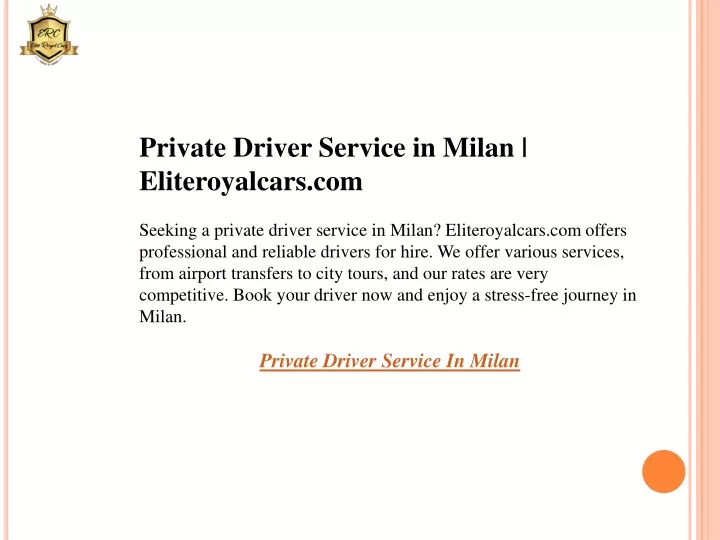 private driver service in milan eliteroyalcars