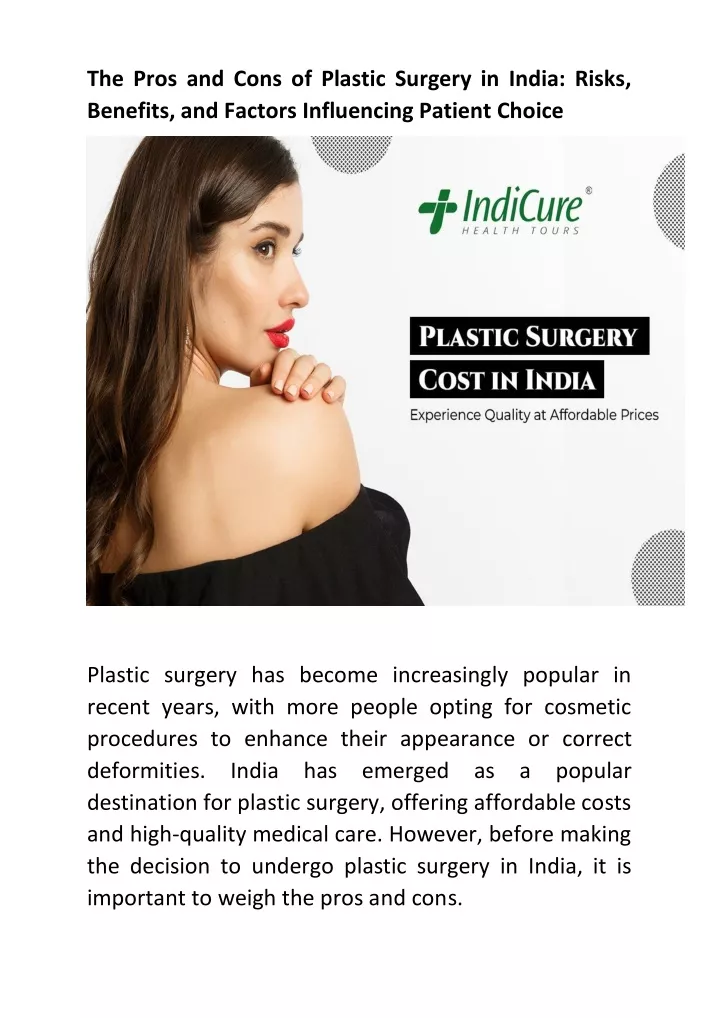 the pros and cons of plastic surgery in india