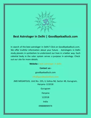 Best Astrologer in Delhi  Goodbyebadluck