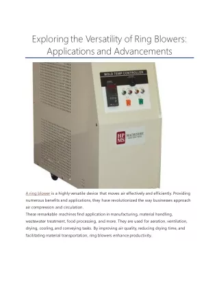Exploring the Versatility of Ring Blowers Application and Advancements