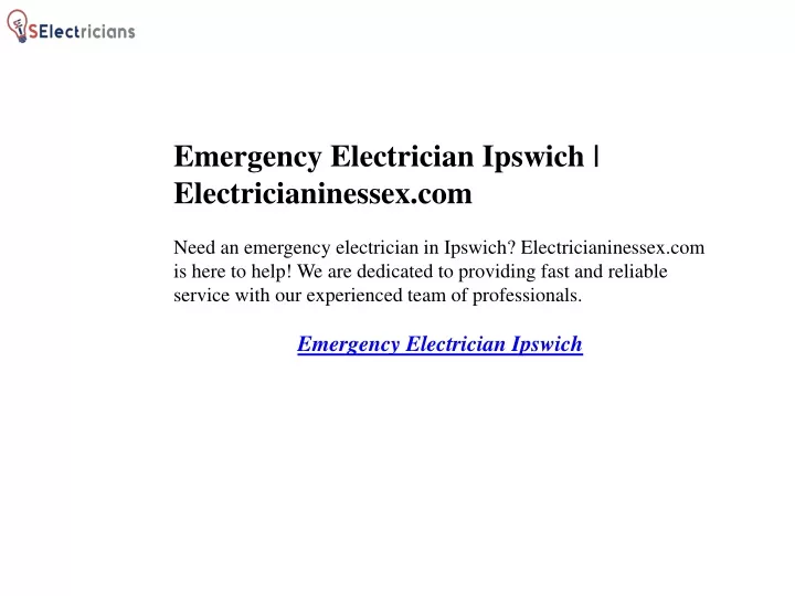 emergency electrician ipswich electricianinessex