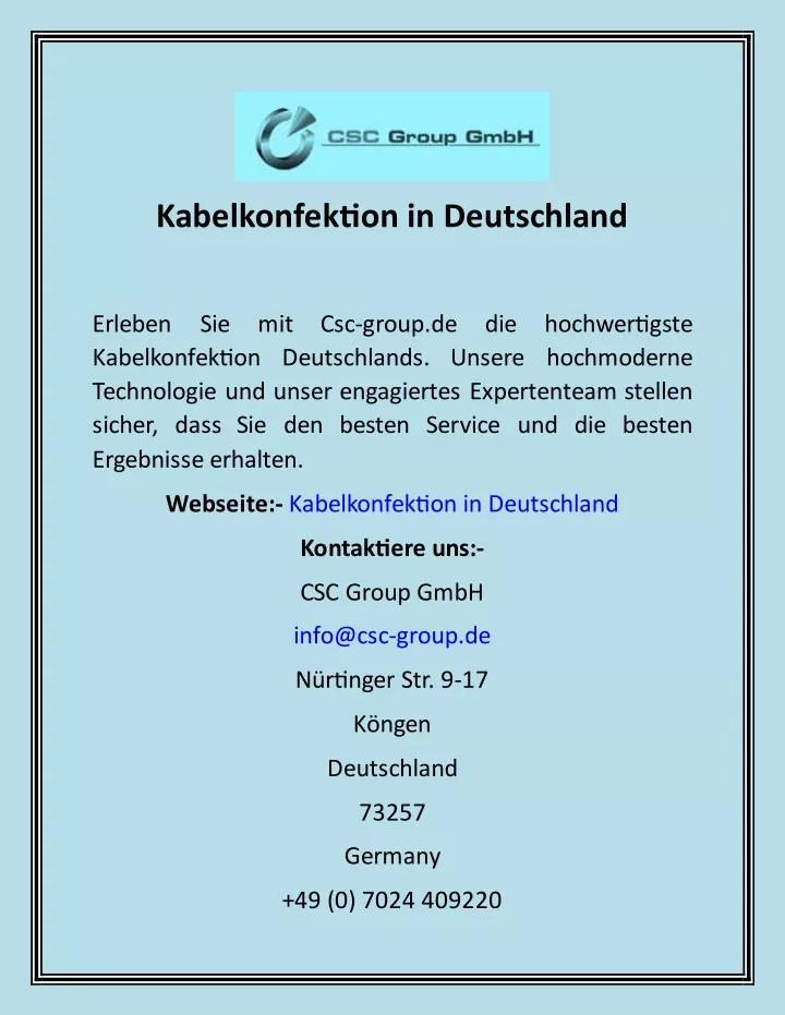 kabelkonfektion in deutschland