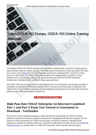 Exam OGEA-103 Dumps, OGEA-103 Online Training Materials