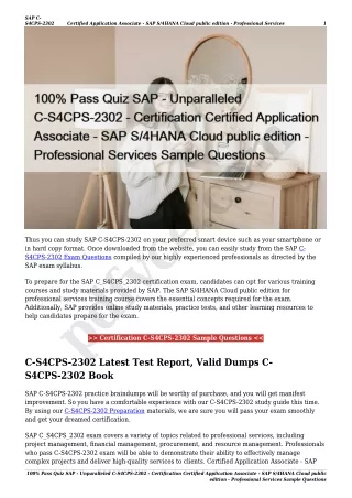 100% Pass Quiz SAP - Unparalleled C-S4CPS-2302 - Certification Certified Application Associate - SAP S/4HANA Cloud publi