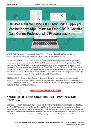 Reliable Reliable Exin-CDCP Test Cost Supply you Verified Knowledge Points for Exin-CDCP: Certified Data Centre Professi