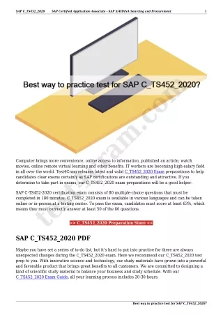 Best way to practice test for SAP C_TS452_2020?