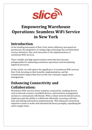 Empowering Warehouse Operations Seamless WiFi Service in New York