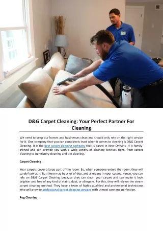 D&G Carpet Cleaning: Your Perfect Partner For Cleaning