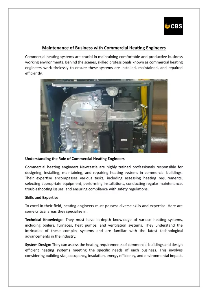 maintenance of business with commercial heating