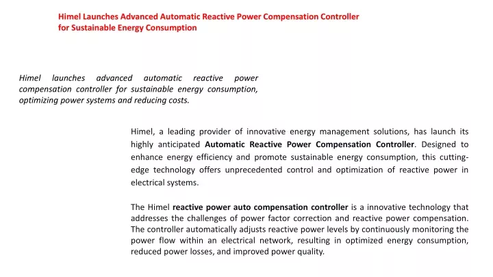 himel launches advanced automatic reactive power