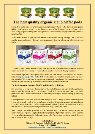 The best quality organic k cup coffee pods