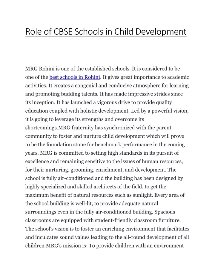 role of cbse schools in child development