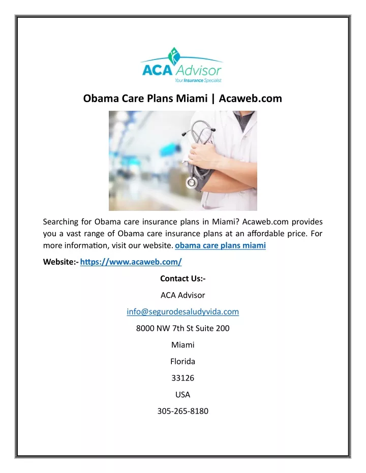 obama care plans miami acaweb com