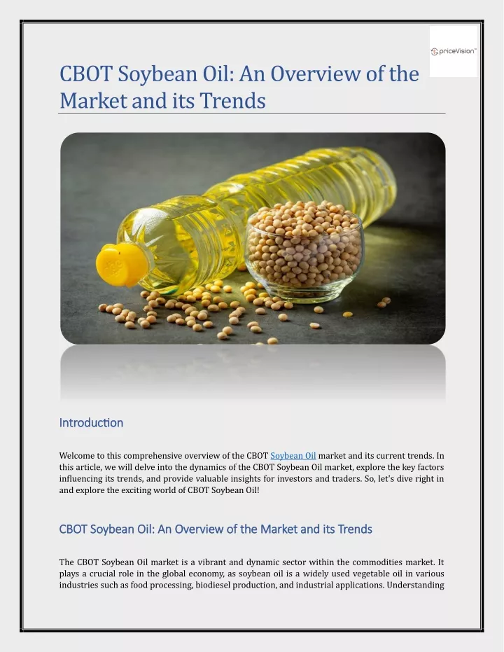 cbot soybean oil an overview of the market