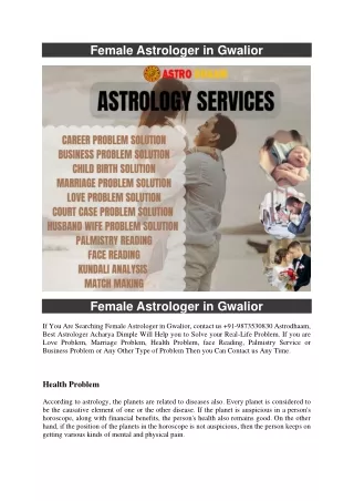 Female Astrologer in Gwalior  91-9873530830