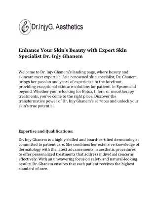 Enhance Your Skin's Beauty with Expert Skin Specialist Dr. Injy Ghanem