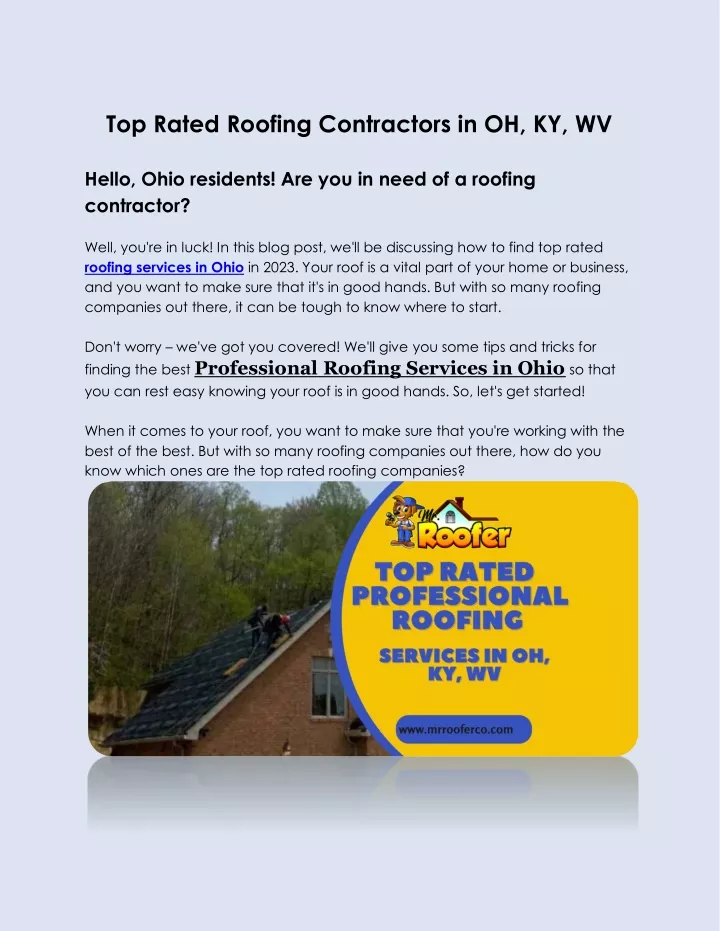 top rated roofing contractors in oh ky wv