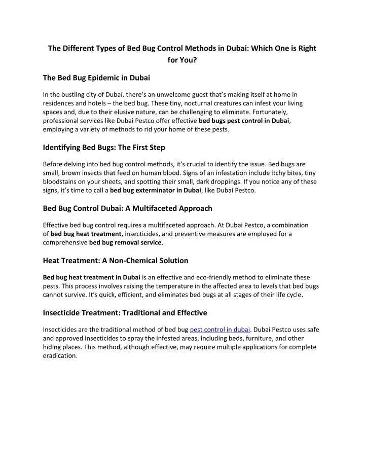 the different types of bed bug control methods