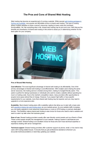 The Pros and Cons of Shared Web Hosting