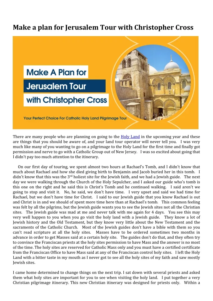 make a plan for jerusalem tour with christopher