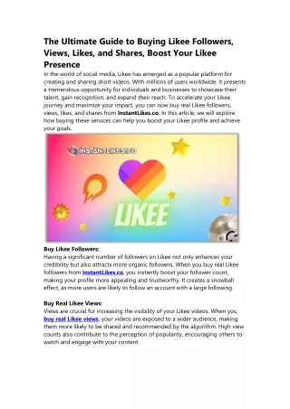 The Ultimate Guide to Buying Likee Followers, Views, Likes, and Shares, Boost Your Likee Presence