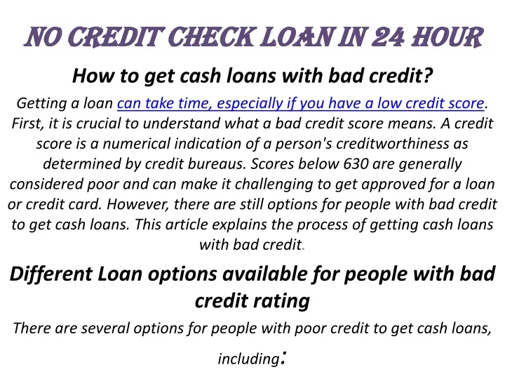 no credit check loan in 24 hour