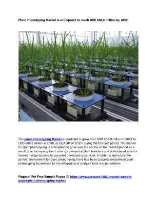 Plant Phenotyping Market is anticipated to reach USD 686.8 million by 2030