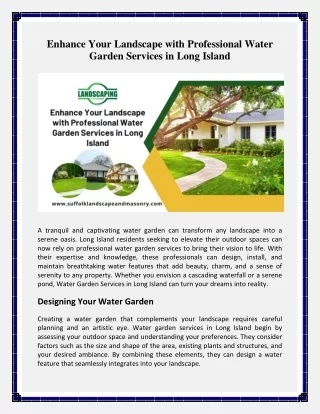 Enhance Your Landscape with Professional Water Garden Services in Long Island