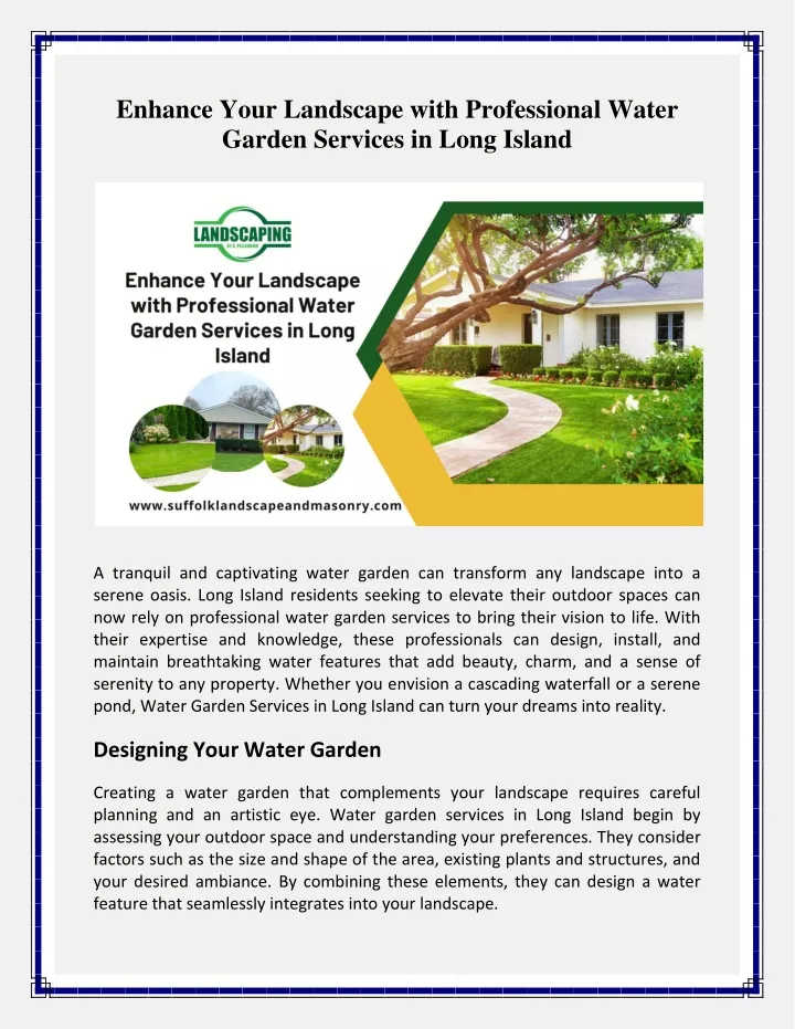 enhance your landscape with professional water