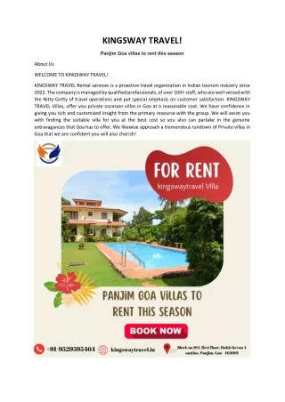 Panjim Goa villas to rent this season