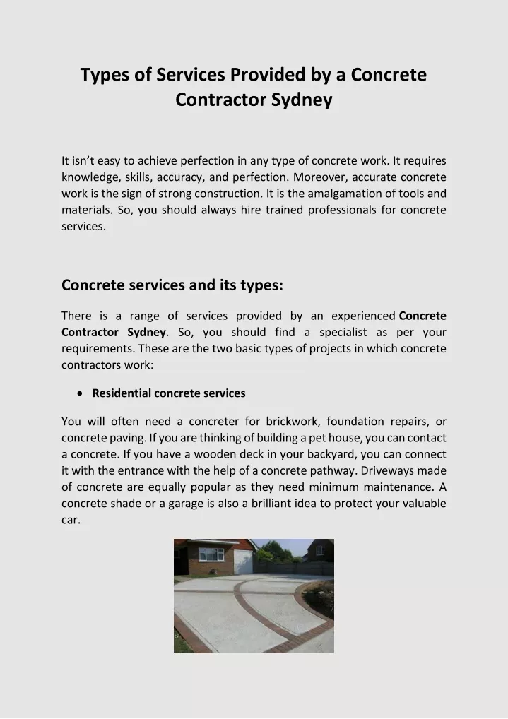 types of services provided by a concrete