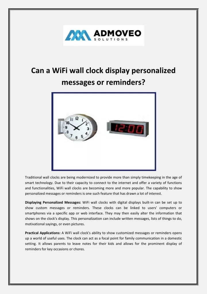 can a wifi wall clock display personalized