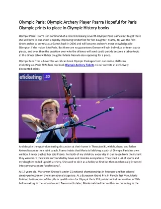 Olympic Paris  Olympic Archery Player Psarra Hopeful for Paris Olympic prints to place in Olympic History books