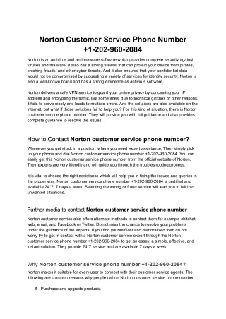 NORTON Customer  1-202-960-2084 Service Phone Number