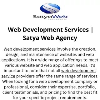 Web Development Services  Satya Web Agency