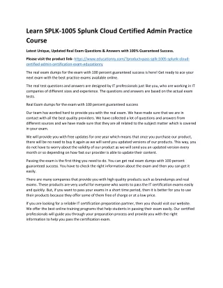 learn splk 1005 splunk cloud certified admin