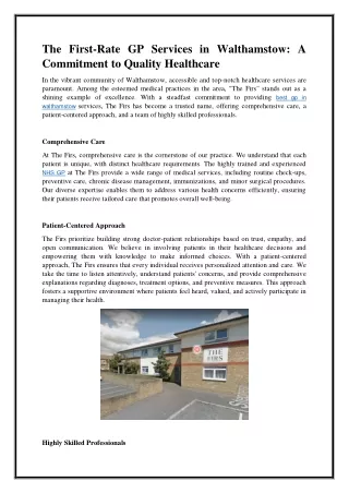 the first rate gp services in walthamstow