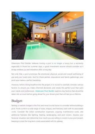 greencare pool builder believes having a pool